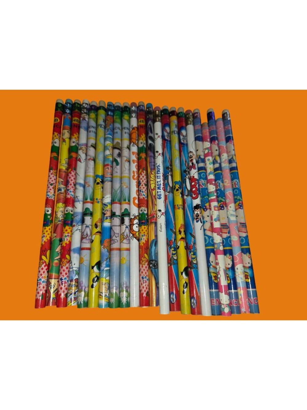 Vintage Cartoon Themed HB Pencils  Erasers 80s 90s Kids Fun Character Designs 22